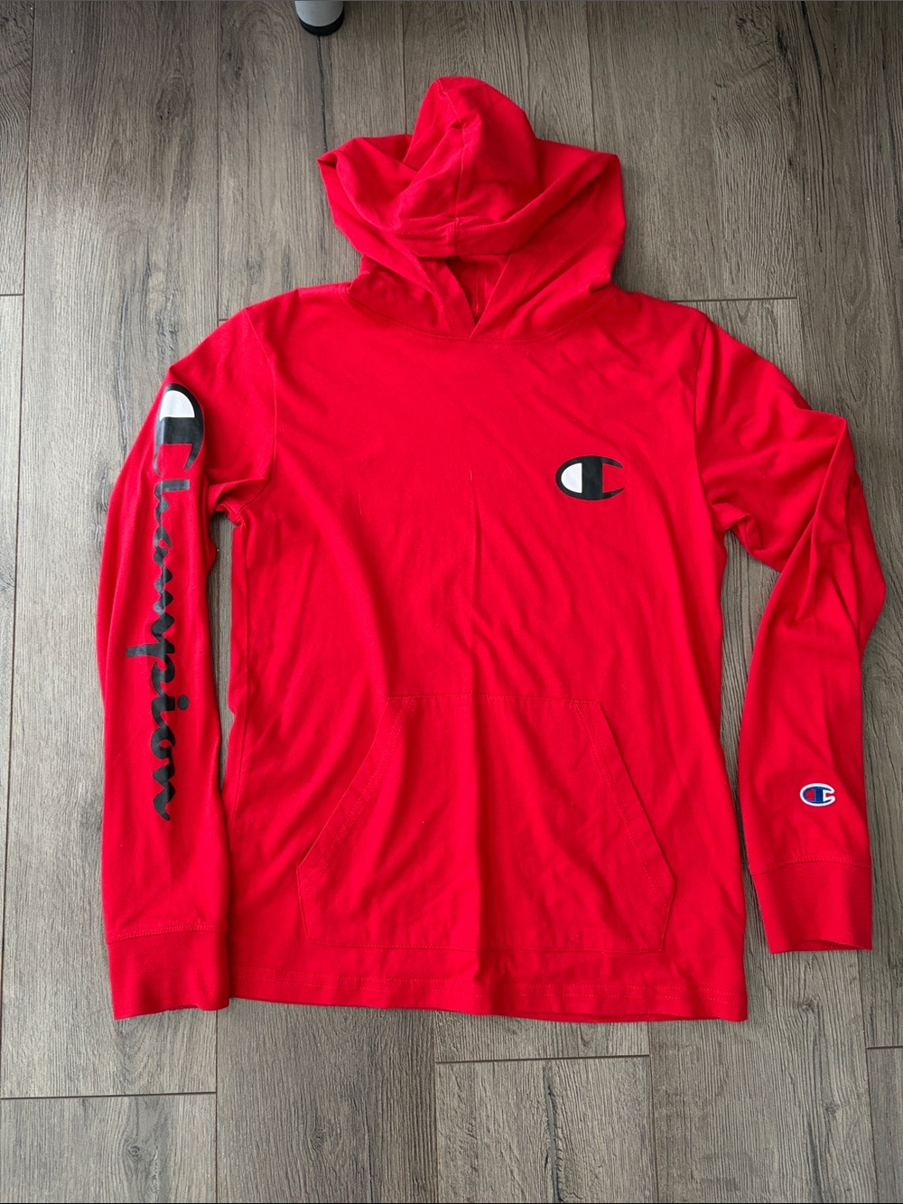 Champion Boy’s Red Hooded Tshirt. Size Large